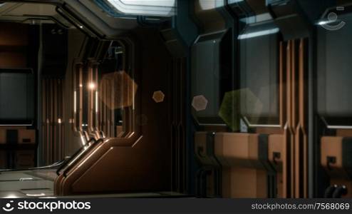3D rendering of realistic sci-fi spaceship corridor
