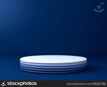 3d rendering of round stage, podium or pedestal in blue studio. Perfect illustration for placing your product of object on podium. Abstract minimalist backdrop or mockup. 3d render of round stage, podium or pedestal in blue studio. Perfect illustration for placing your product of object on podium. Abstract minimalist backdrop or mockup