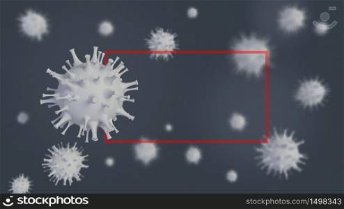 3d rendering of simple covid-19 virus model with blured image as background. Text box mockup