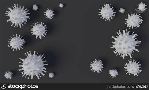 3d rendering of simple covid-19 virus model with text box mockup as background
