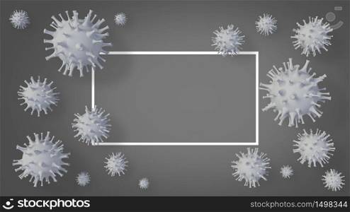 3d rendering of simple covid-19 virus model with text box mockup as background