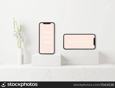 3d rendering of smart devices . All screen graphics for mockup. smartphone, minimal scene