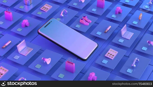 3d rendering of smartphone and credit card.