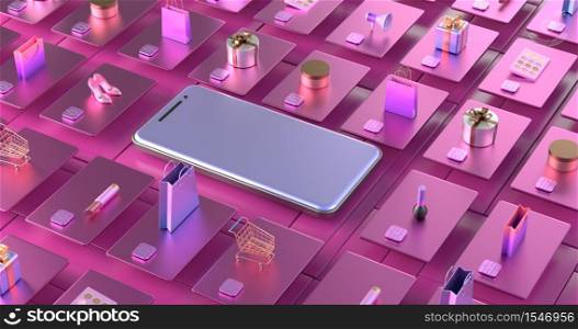 3d rendering of smartphone and credit card.
