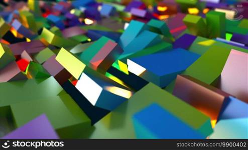 3d rendering of surface with the many rotating colorful rectangles. Computer generated abstract background.. 3d rendering of surface with the rotating colorful rectangles. Computer generated abstract background.