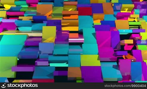 3d rendering of surface with the many rotating colorful rectangles. Computer generated abstract background.. 3d rendering of surface with the rotating colorful rectangles. Computer generated abstract background.