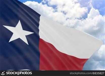 3D rendering of Texas flag waving on blue sky background, Texas Independence Day is the celebration of the adoption of the Texas Declaration of Independence on March 2nd