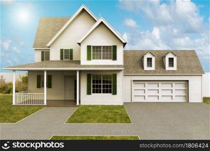 3D rendering of the facade of a house