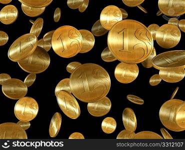3d rendering of the golden coins on black background