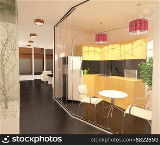 3d rendering of the kitchen in office