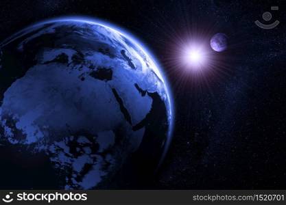 3D Rendering of the Moon and earth before a solar eclipse