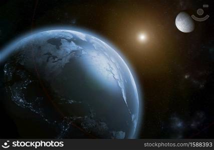 3D rendering of the Moon and the Earth Before a Solar Eclipse
