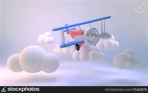 3d rendering of toy airplane and clouds.