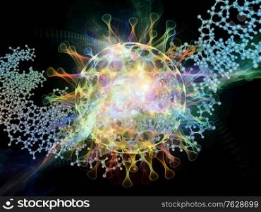3D rendering of translucent colorful viral particles on the subject of virus, COVID-19, infection, disease and Coronavirus epidemic