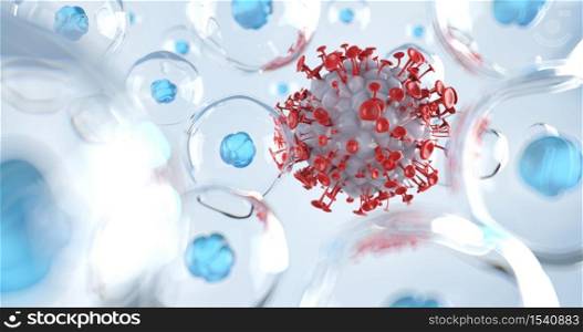 3d rendering of virus and cell.