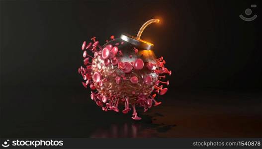 3d rendering of virus and sphere ball blast.