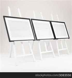 3d rendering of white easel with picture frame