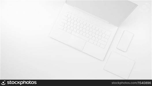 3d rendering of white laptop and smartphone.