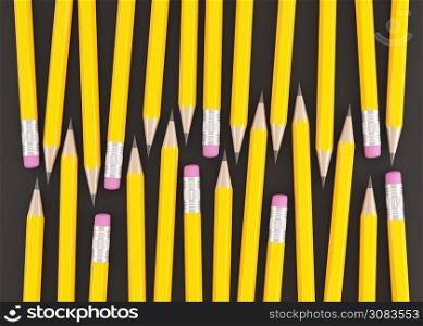 3d Rendering of yellow pencils on black background