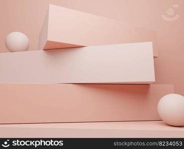 3D Rendering Pastel Color Studio Shot Product Display Background with Geometric Blocks for Beauty, Cosmetics or Skin Care Product Display.  