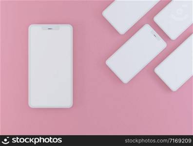 3D RENDERING ,Pastel pink monochrome color. Concept of modern smartphones . Fashion and trendy mockup Empty space for design presentation.