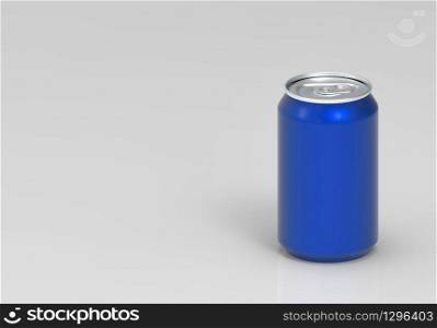 3d rendering. Perspective view of blank blue soft drink cola can with copy space gray background. with clipping path.