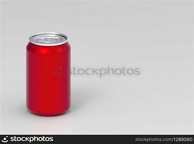 3d rendering. Perspective view of blank red soft drink cola can with copy space gray background. with clipping path.