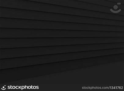 3d rendering. perspective view of dark black wood panels wall and floor background.