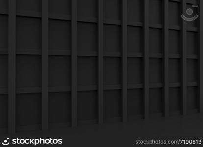 3d rendering. perspective view of dark vintage rectangle shape pattern wood wall design background.