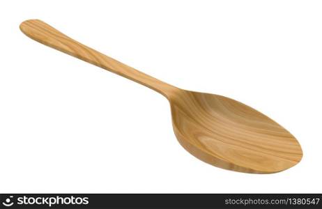 3d rendering. perspective view of empty wood spoon with clipping path isolated on white background.