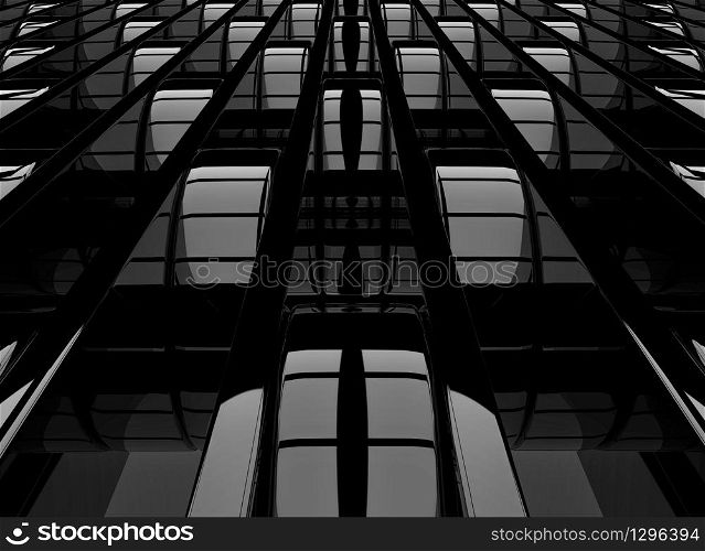 3d rendering. Perspective view of modern abstract black pattern floor with reflection from the light.