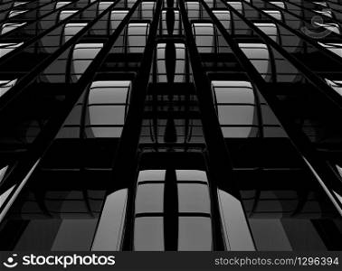 3d rendering. Perspective view of modern abstract black pattern floor with reflection from the light.