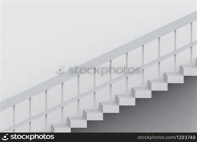 3d rendering. perspective view of modern gray cement stairs on wall background.