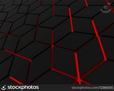 3d rendering. perspective view of modern red light hexagonal shape pattern floor background.
