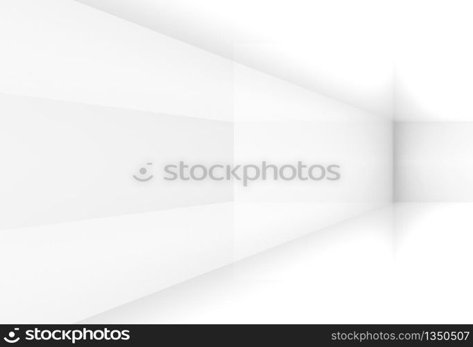 3d rendering. perspective view of modern simple minimal light gray corner room box wall design background.
