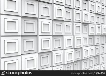 3d rendering. perspective view of modern white square tile blocks wall background.