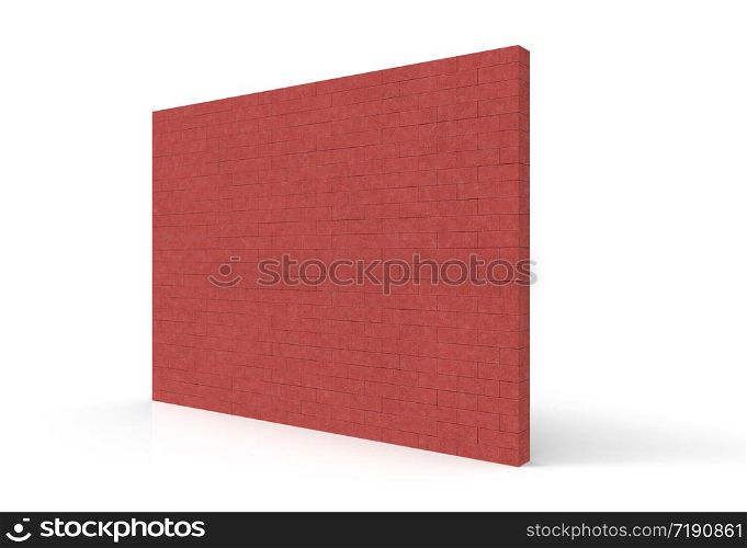 3d rendering. perspective view of textured red brick wall with clipping path on gray background.