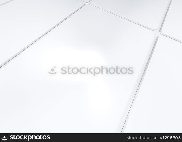 3d rendering, perspective view of white flat rectangular plate on the floor.