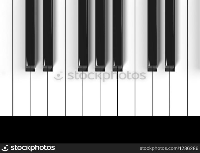 3d rendering. Piano Black and white keyboard background.