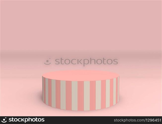 3d rendering. pink and vanilla color circus podium style on copy space background.