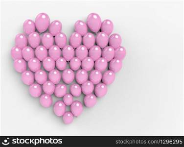 3d rendering. Pink balloons compose to be a heart shape on white copy space background.
