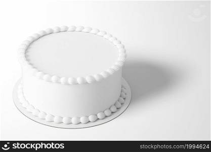 3D rendering plain white birthday cake isolated on colored background. fit for your design element.