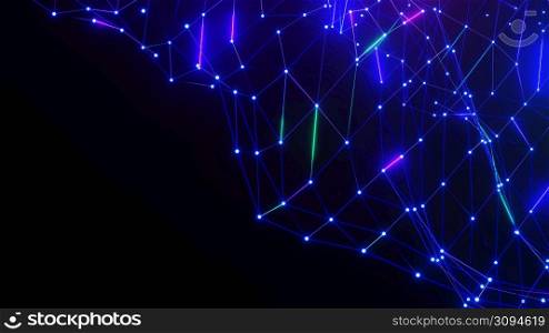 3D Rendering. Plexus Style. Abstract technology big data background concept, metaverse. Motion of digital data flow. The concept of science, space and biology. 3D Rendering. Plexus Style. Abstract technology big data background concept, metaverse