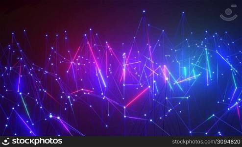 3D Rendering. Plexus Style. Abstract technology big data background concept, metaverse. Motion of digital data flow. The concept of science, space and biology. 3D Rendering. Plexus Style. Abstract technology big data background concept, metaverse