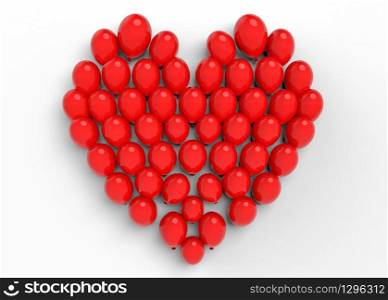 3d rendering. Red balloons compose to be a heart shape on white background.
