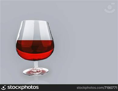 3d rendering. red brandy in the glass on copy space background.