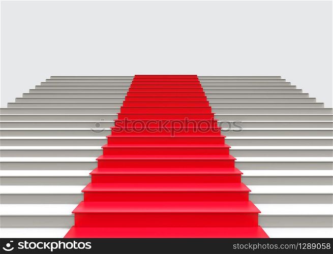 3d rendering. Red carpet on gray stair up to successful.
