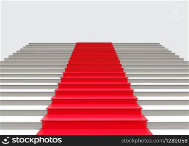 3d rendering. Red carpet on gray stair up to successful.