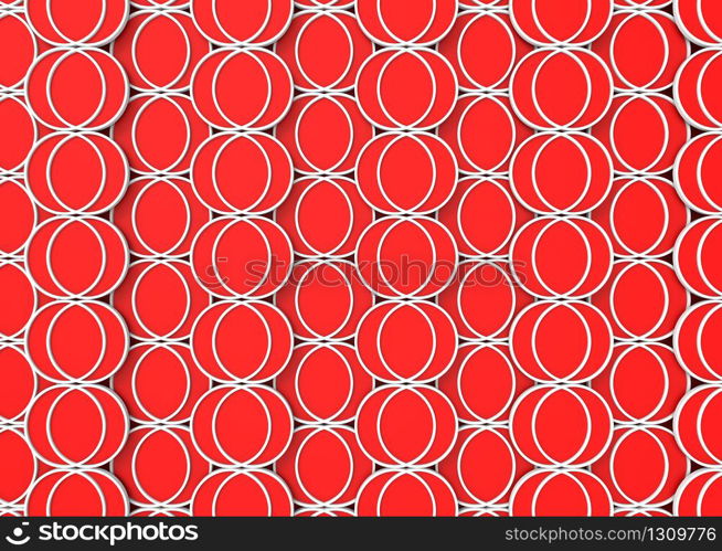 3d rendering. red circular line shape pattern design wall background.