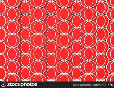 3d rendering. red circular line shape pattern design wall background.
